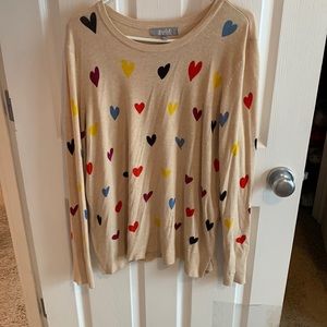Marled XL Shirt Knit Top Sweater Novelty Heart Print Long Sleeve Round Neck